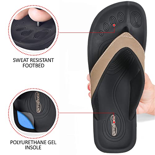 Image of AEROTHOTIC Comfy Arch Support flip flops for women Split Toe Stylish Cushioned Strap with non-slip footbed Walking Dressy Sandals Indoor and Outdoor