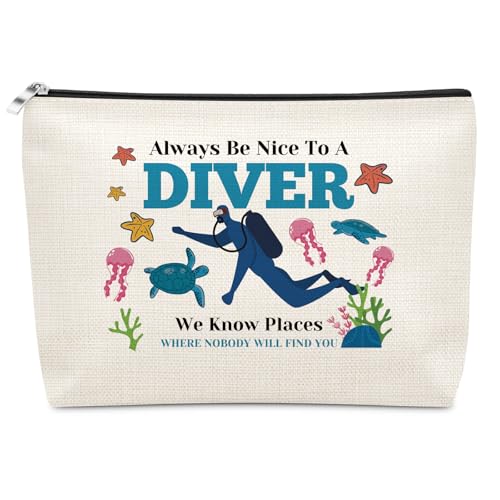 Scuba Diving Lover Gifts Makeup Bag Scuba Divers Gifts for Women Diving Girl Gift Diver Themed Makeup Bag Christmas Birthday Present for Swimmer Friends Divers Swimming Lover Gift Cosmetic Pouch