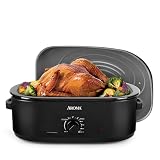 AROMA 18Qt. Roaster Oven with Self-Basting Lid, Fits 22-lb. Turkey, Adjustable Temperature Settings, Keep Warm Setting, Black (ART-718B)
