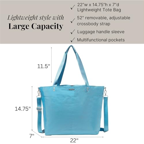 Image of Baggallini Carryall Tote - Lightweight Nylon Zipper Top Weekender Travel Beach Bag w /Luggage Sleeve