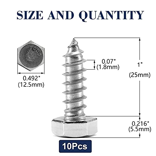 Image of 5 /16 inch x 1 inch Hex Head Lag Screws Bolts 10Pcs 304 Stainless Steel 18-8, Partial Thread, Hexagon Head Wood Screws by SG TZH
