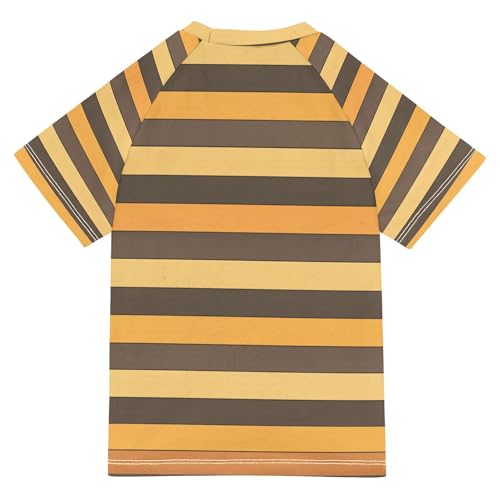 Brown Stripe Boy Bathing Suit Short Sleeves Athletic Shirt Swimwear Beach Tops 3T2