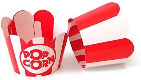 Popcorn Cupcake Wrappers - Red and White Striped - Cute Circus Party Supplies and Carnival Decorations - Movie Night Theme - Easy Set Up For Birthday Parties and Celebrations - Set of 48