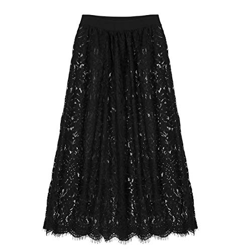 Freebily Womens Floral Lace Half Slip Dress High Waist A-Line Extenders Midi Skirt Underskirt Black Onesize #TOP2