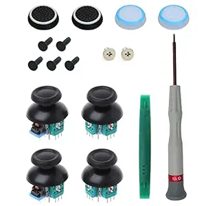 Onyehn 4pcs Analog 3D Joystick Thumbstick Sensor Replacement fit for Sony Playstation 4 PS4 Controllers,with Screwdriver Repair Kits Parts+4 Mushroom Caps+4 Fluorescent Button caps
