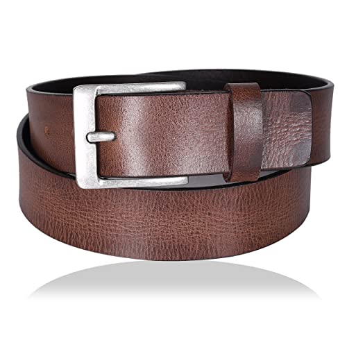 Eono par Amazon Ceinture en cuir véritable pour hommes et femmes, idéale pour jeans, avec coffret cadeau, de 130 cm et largeur de 4 cm (130CM (waistline:33'-44'), Brown)