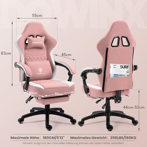 Sedia Gaming con cuscinetto in gel e borse di Stoccaggio, Ampio Sedile Piatto Poltrona Gaming, Sedie Gaming Ergonomica con supporto lombare Sedia Game, rosa - Sedia gaming - Immagine 2