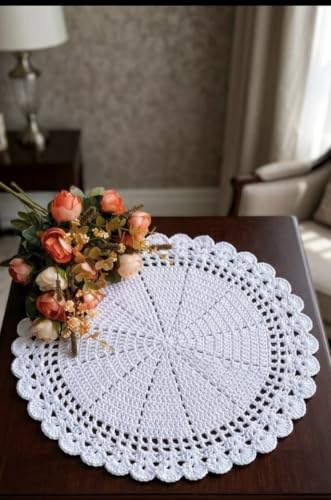 Image of Kavya Craft Present Woollen Handmade Crochet Table Mat /Thal posh (White B, 20 Inch)