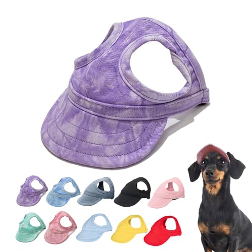 Auiepet Outdoor Sun Protection Hat for Dogs, Canvas Dog Sun Hat with Ear Holes and Adjustable Neck Strap (Cloud Purple, L)