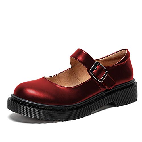 Image of YDN Women Classic Round Closed Toe Mary Jane Flats Platform Adjustable Single Ankle Strap Buckle Comfy Cute Pump Leather Patry Cosplay Girls Dress Shoe Size 4-16