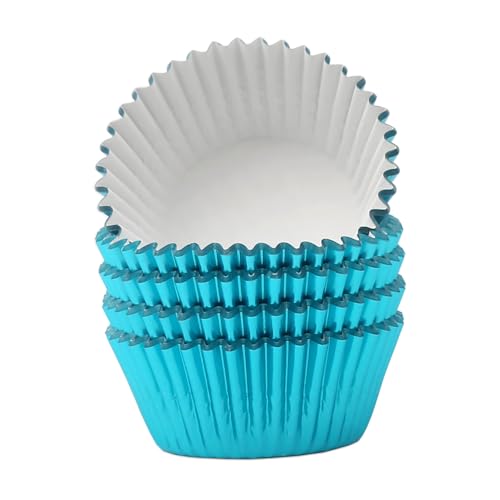 Image of Standard Aqua Blue Foil Cupcake Liners Muffin Baking Cups for Party and More, 100-Count