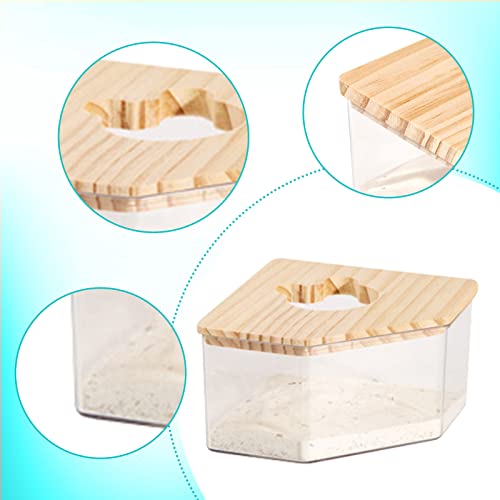 Milageto Hamster Sandbad Ecke, Hamster Toilette Klein, Transparenter 2-in-1 Bad & Toilettenschale aus Acryl+Holz für Kleintiere, Haustier Badewanne Badezimmer für Chinchilla, Goldene Bären, Gerbil
