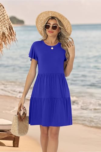 Image of HiMONE Summer Dresses for Women 2025 Vacation Sundresses Ruffle Sleeve Boat Neck with Pockets A Line Casual Dress XS-2XL