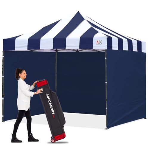Image of ABCCANOPY Heavy Duty Easy Pop up Canopy Tent with Sidewalls 10x10,Strip navyblue