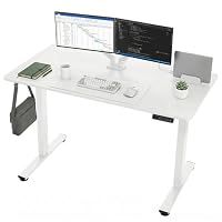 JFHID Electric Standing Desk 120x60cm, Height Adjustable Sit Stand Desk with Memory Function, Ergonomic Computer Desk for Home Office, Gaming Desk, Study Table with Hooks (White Frame + White Desktop)