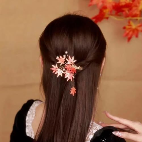 2 Piezas Pinzas para el Cabello con Diseño de Hoja de Arce, Borlas Vintage, Clips Antideslizantes de Metal para Mujer miniatura 5