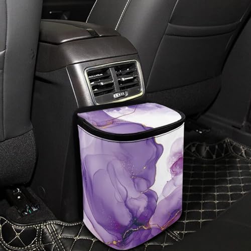 Image of Talayituse Purple Marble Butterfly Print Car Trash Can with Lid, Leak Proof Auto Trash Bag Hanging Vehicle Garbage Can Multipurpose Storage Container for Back Seat Road Trip