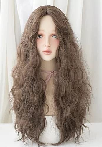 AIKO PRO Chic Korean Fashion 25 Inch Long Curly Wavy Wig, Natural Heat-Resistant Synthetic Hair Wigs with Fringe For Cosplay and Daily Wear (Cool Brown)