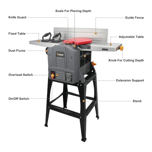 Hoteche 10-Inch Benchtop Planer and Jointer Combo with Stand 13-Amp Heavy Duty Thickness Planer for Woodworking, Adjustable Depth 0-3mm - Image 2