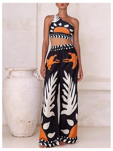 SOLY HUX Women's 3 Piece Swimsuit Printed One Shoulder High Waisted Bikini Set Bathing Suit with Cover Up Pants2