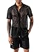 LecGee Mens Beach Sets Lace Short Sleeve Tracksuit Casual Shirt Shorts Fashion Summer Two Piece Outfits(Black,Medium)