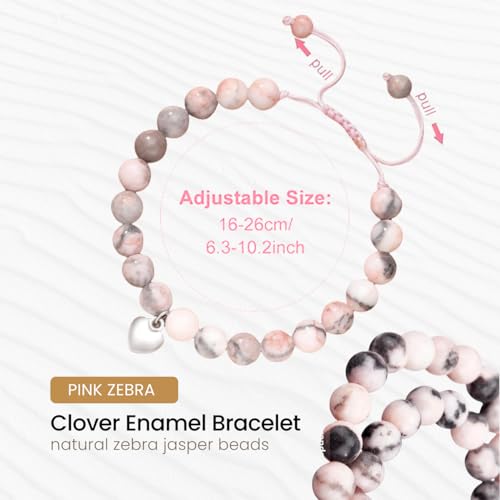 Natural Stone Healing Crystal Bracelets, Adjustable Stretch Pink Zebra Bracelet Crystal Jewelry Yoga Meditation Relax Gifts Friendship Birthday BFF for Women Teen Girls with Encourage Quote Card - Image 3