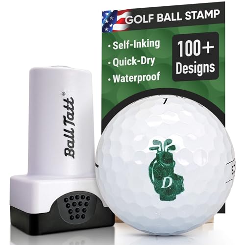 Ball Tatt – Personalized Golf Ball Stamp - Self-Inking Quick-Dry Letter Monogram Stamper, Permanent Waterproof Ball Marking Tool, Reusable No Refills - Ideal Gift for Golfers, Dads - (D Golf Bag)