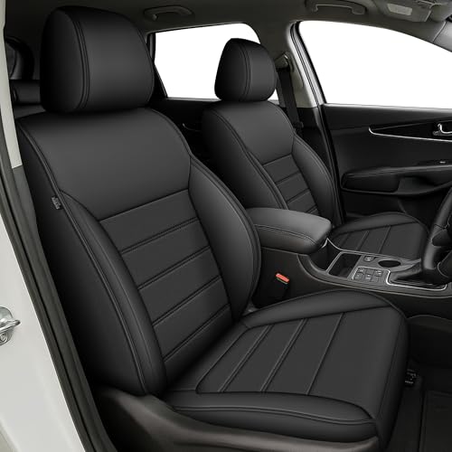 RAWAKORW Full Set Seat Covers Fit for Kia Sorento 7 Seater:2008-2020 Premium Faux Leather Car Seat Cushion Waterproof Automotive Seat Covers & Accessories(Black)