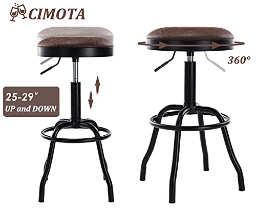 Cimota Swivel Round Bar Stools Set Of 2 Adjustable Counter Height Barstools With Footrest Modern Backless Bar Stools Pu Leather Industrial Stools For Kitchen/Dining Room/Home Bar/Pub, Retro Brown #TOP3