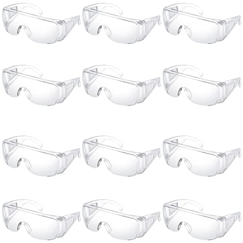 [Sweet Plus] 保護 ゴーグル メガネ 作業用 透明 防護 防塵 眼鏡の上からでもかけられる 曇り止め 花粉 飛沫 防止 (保護メガネ 12個)