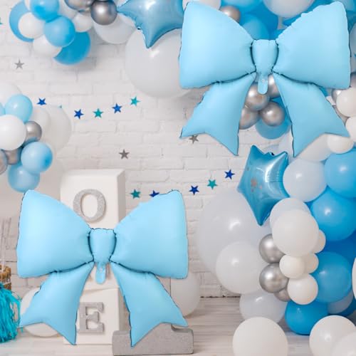 Image of 2pcs Large Bow Balloons, Bow Themed Party Decorations Elegant Coquette Balloons for Coquette Birthday Wedding Engagement Party Decoration (blue)