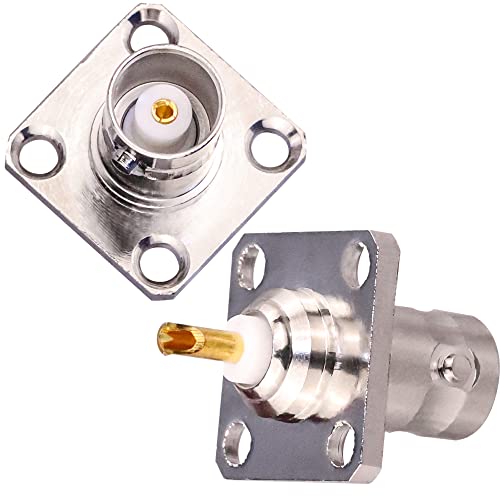 TUOLNK 2 Pack BNC Femelle 4 Trous Panneau À Bride Montage sur Châssis Connecteur À Souder Coaxial RF Adaptateur Coaxial Convertisseur pour Câble...