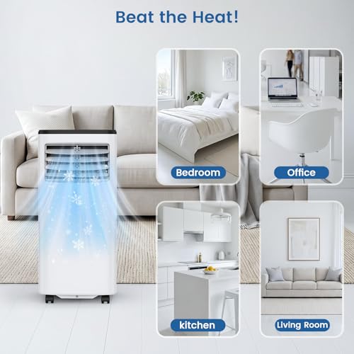 Image of Electactic 8000 BTU Portable AC, 3-in-1 Air Conditioner with Dehumidifier & Cooling Fan, Remote Control, LED Display, Sleep Mode, Quiet, 24H Timer, 360 Casters & Window Kit, for Room Office Apartment