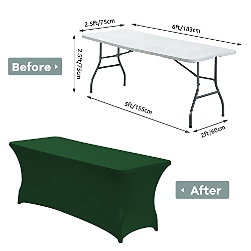 Image of CWK 6FT Waterproof Stretch Spandex Table Cover for Rectangular Tables - Elastic Fitted Tablecloth for Folding Tables,Wrinkle Resistant Table Cloth for Parties,Weddings,Banquets&Events(Blackish Green)