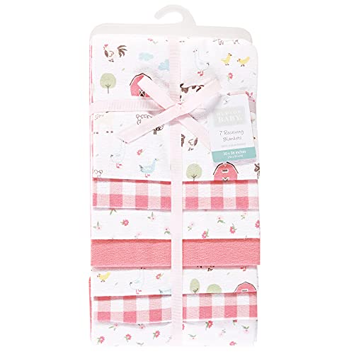 Image of Hudson Baby Unisex Baby Cotton Flannel Receiving Blankets Bundle, Girl Farm Animals, One Size