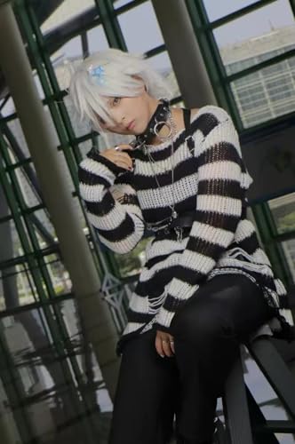 Image of Goth Y2K Striped Sweater Grunge Ripped Punk Gothic Sweaters for Women