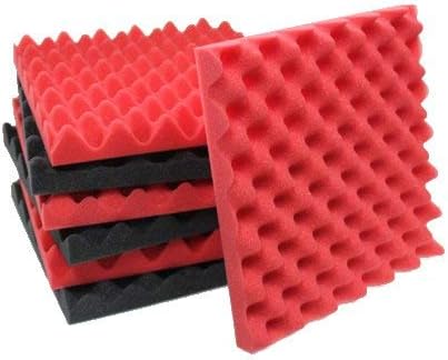6 Pack Red/Charcoal egg crate foam acoustic foam tiles soundproofing foam panels sound insulation soundproof foam padding sound dampening Studio sound proof padding 1.5" x 12" x 12"
