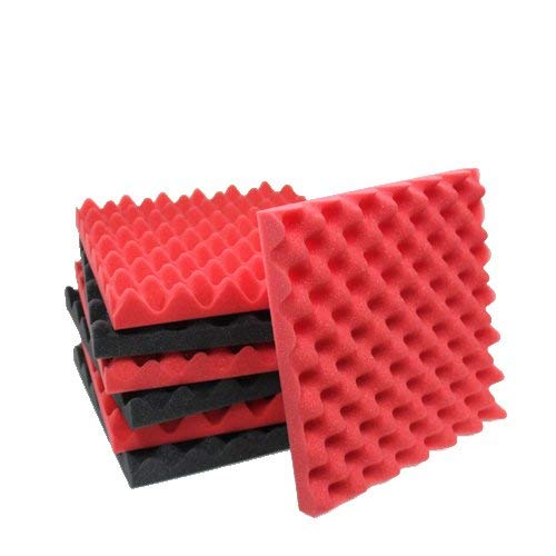Convoluted Red/Gray 2 Inch 12" W x 12" L Egg Crate Panels Acoustic Foam Sound Proof Wall Tiles, 6 Pack - Thumbnail 2