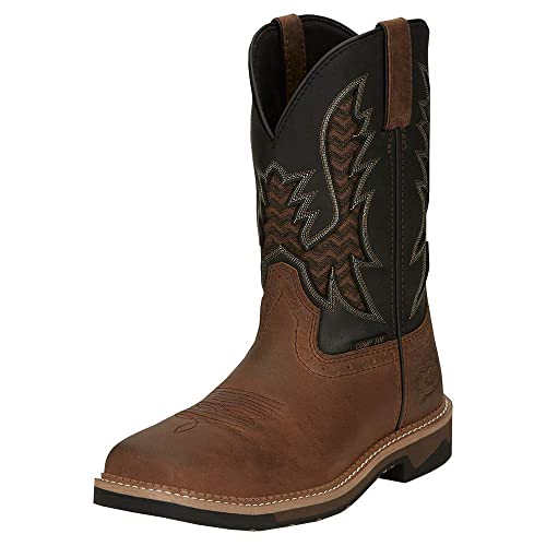 Justin Boot Company Men`s Stampede Bolt Pecan Water Buffalo 11` Black Water Buffalo Nano Comp