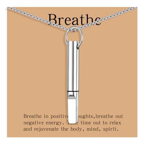 hooppoo Quit Smoking Necklace Anxiety Relief Breathing Inhaler with Essential Oil Pad - Aromatherapy Diffuser Pendant for Smokers Stainless Steel Necklace for Women & Men (Silver)