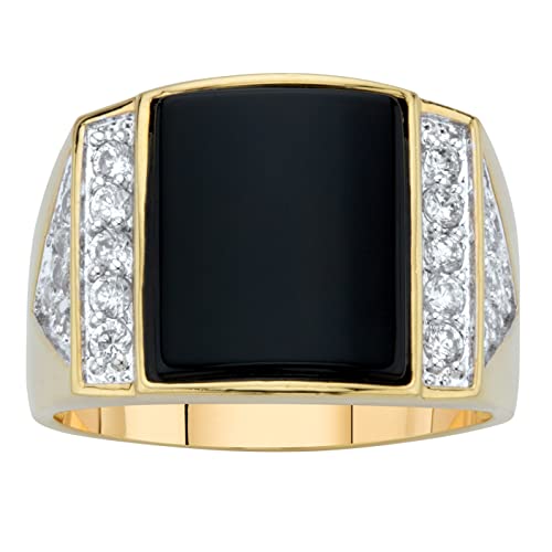 Palm Beach Jewelry Men's Yellow Gold-Plated Emerald Cut Natural Black Onyx and Round Cubic Zirconia Ring Sizes 8-13 Size 12