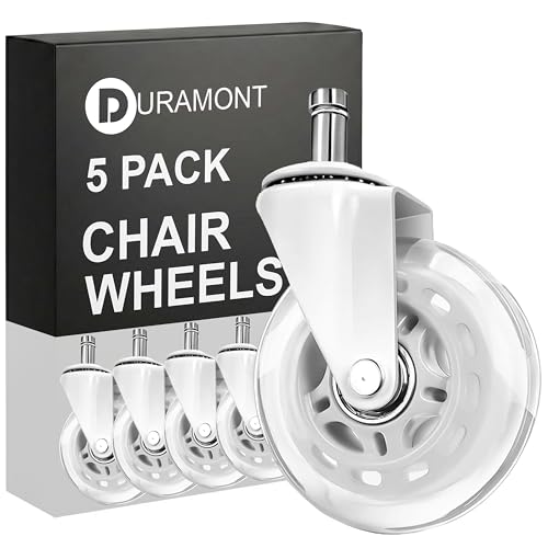 Office Chair Wheels - Set of 5 Rollerblade-Style Caster Wheels, Smooth &amp; Quiet Rolling, Protects Hardwood Floors &amp; Carpets, Universal Fit, Durable and Long-Lasting - White