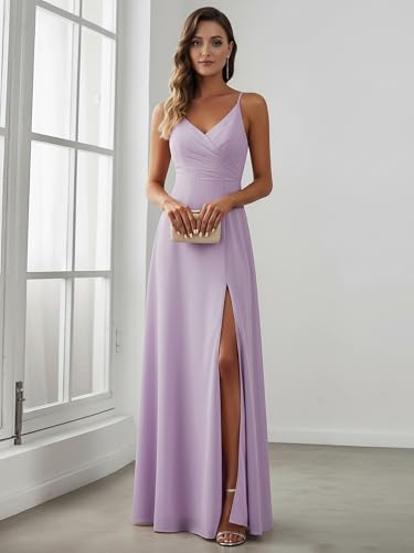 Image of Ever-Pretty Women's Sexy Side Slit V Neck Spaghetti Straps Chiffon A Line Bridesmaid Dress 0128B-PH