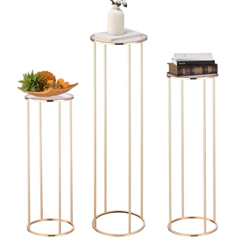 ANABIUP 3pcs Gold Metal Cylinder Pedestal Stand, Round Display for Wedding & Party Decor, Cake Plant Vase Stand, Birthday Backdrop Column