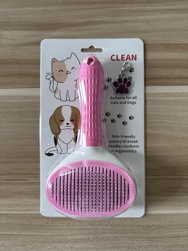 Self-Cleaning Pet Grooming Brush – Stainless Steel Slicker Brush for Dogs, Cats, Rabbits & Small Pets – Ideal for Shedding, Tangles, and Mats – Perfect for Short & Long Hair Breeds by (Pink)
