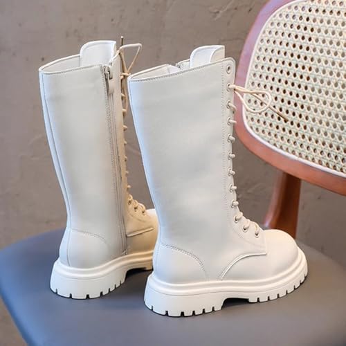 Kid's Girl's Leather Lace-Up Side Zipper Fashion Riding Boots Girls Winter Boots Dress Princess Shoes3