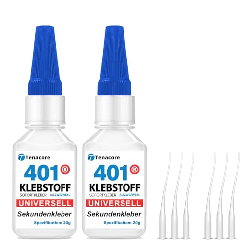 Tenacore 401 Sekundenkleber Extra Stark Universell Einsetzbarer Flüssigkleber Hochfester Kleber für Materialien Holz Papier Leder Stoff 2x20g