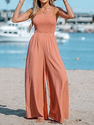 Cupshe Women's Smocked Wide Leg Jumpsuit Spaghetti Straps Romper Sleeveless Tube Neck Outfit Orange #TOP3