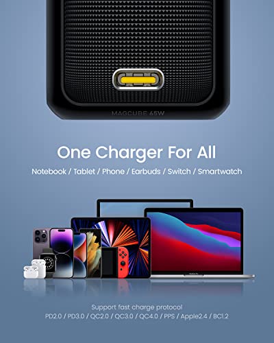 Aohi 65W Pd Usb C Charger, Gan+ Magcube Mini Fast Wall Charger Power Adapter With 4Ft Usb C To Usb C Led Display Cable For Notebook Macbook Pro/Air, Galaxy S22/S21, Iphone 14/Plus/Pro Max/13/12, Black #TOP7