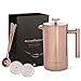 OLIVE + CRATE Copper Stainless Steel French Press Coffee Maker Kit, Measuring Spoon and Clip - Large Portable Coffee Maker - Insulated French Press, Great for Travel and Outdoors, 34oz